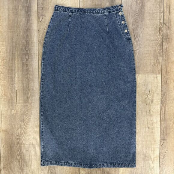 Vintage Y2K Denim Maxi Skirt Size 8 Western Ranch Festival Blue Prairie 90s Norm - Picture 3 of 12